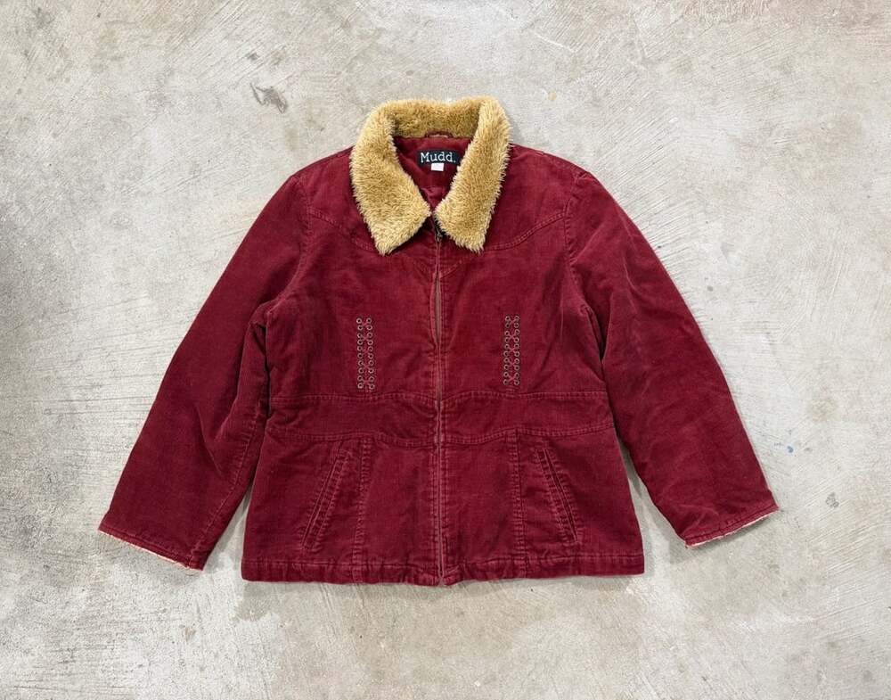 vintage Y2K mudd corduroy faux fur collar jacket womens XL